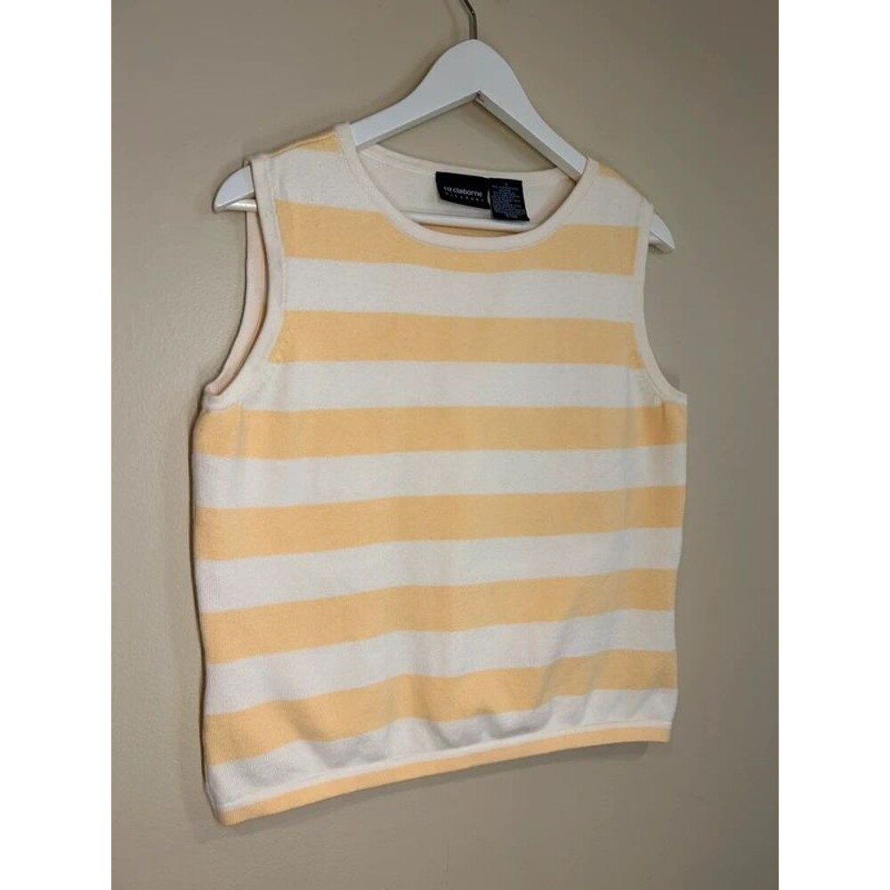 Liz Claiborne Women's Large Butter Yellow White Striped Sweater Vest